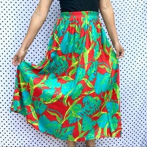 80s Vintage Tropical Floral Print Skirt Pockets 14